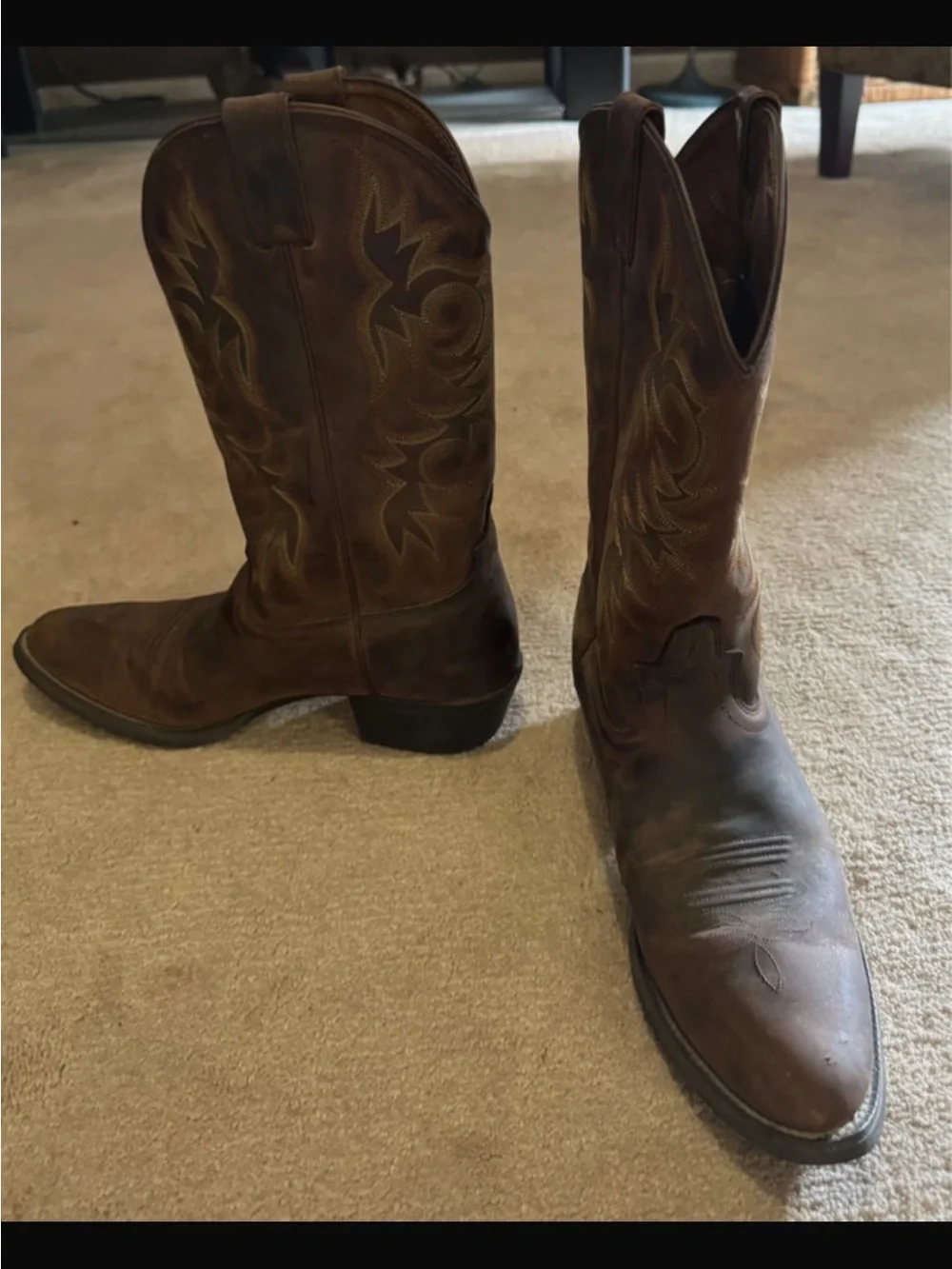 Justin Boots Brown Embroidered Leather Western Cowboy Boots 11.5D